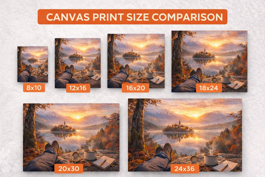 Autumn Lake Canvas Art, Cozy Mountain Landscape, Ready-to-Hang