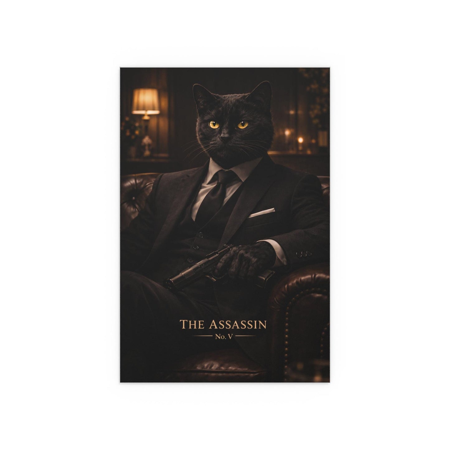 Noir Assassin Cat Art Print | Dark Gentleman, Mafia