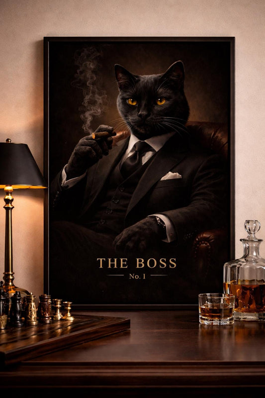 Noir Mafia Cat Art Print | Dark Humour Office Decor