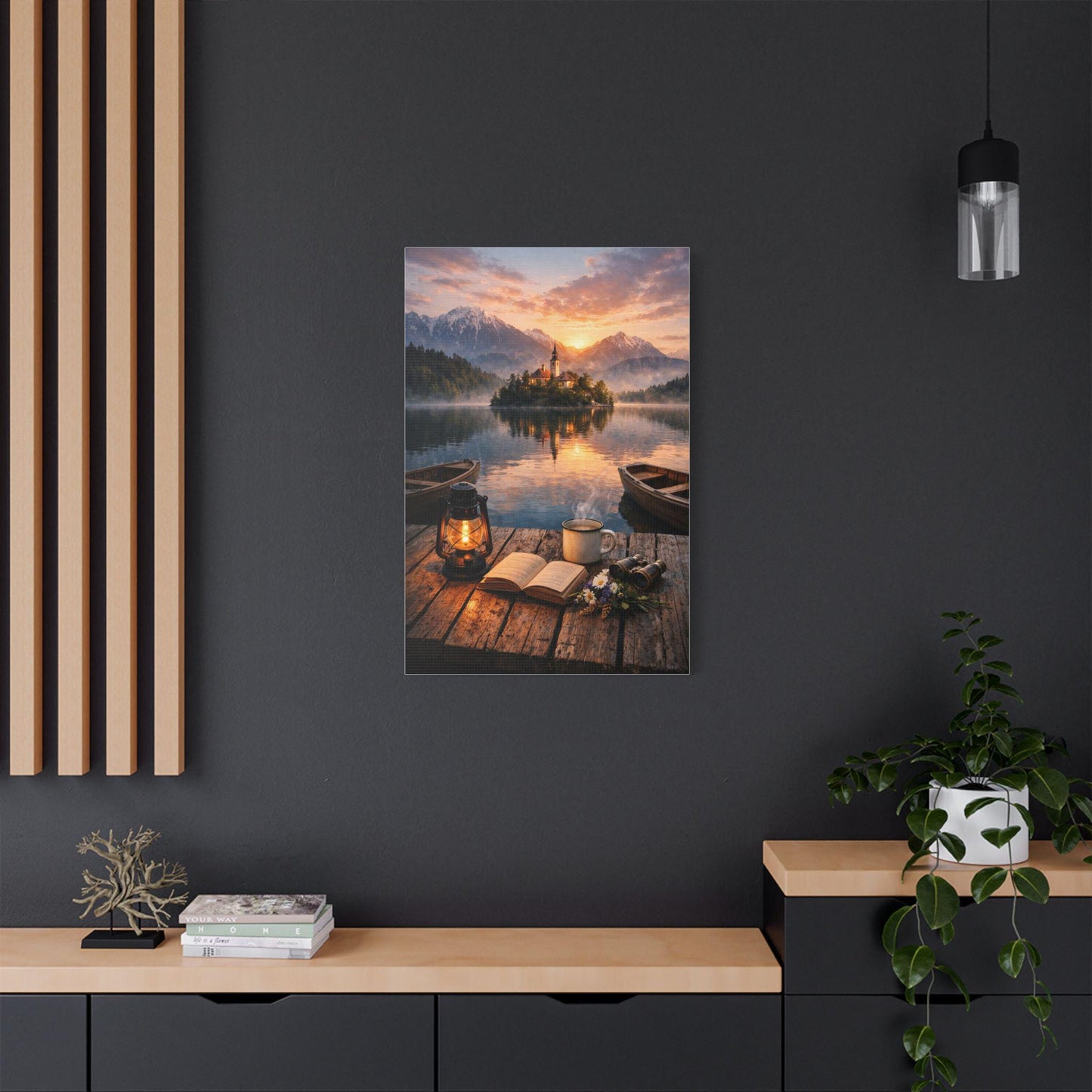 Serene Lake Sunrise Canvas Print, Mountain Landscape Wall Art