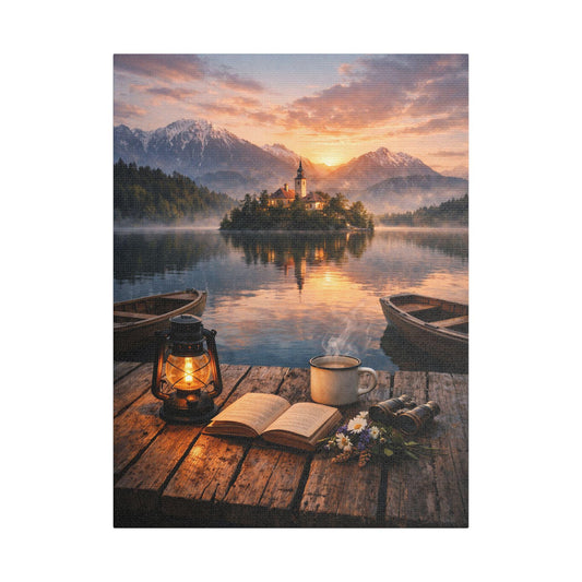 Serene Lake Sunrise Canvas Print, Mountain Landscape Wall Art