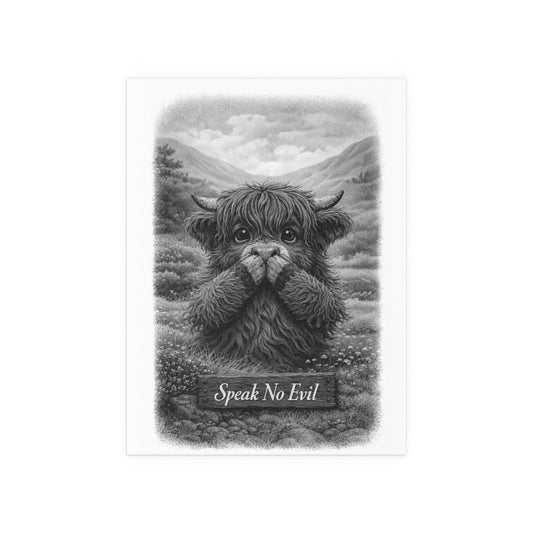 Speak No Evil Highland Cow Poster | Black and White Farmhouse Art