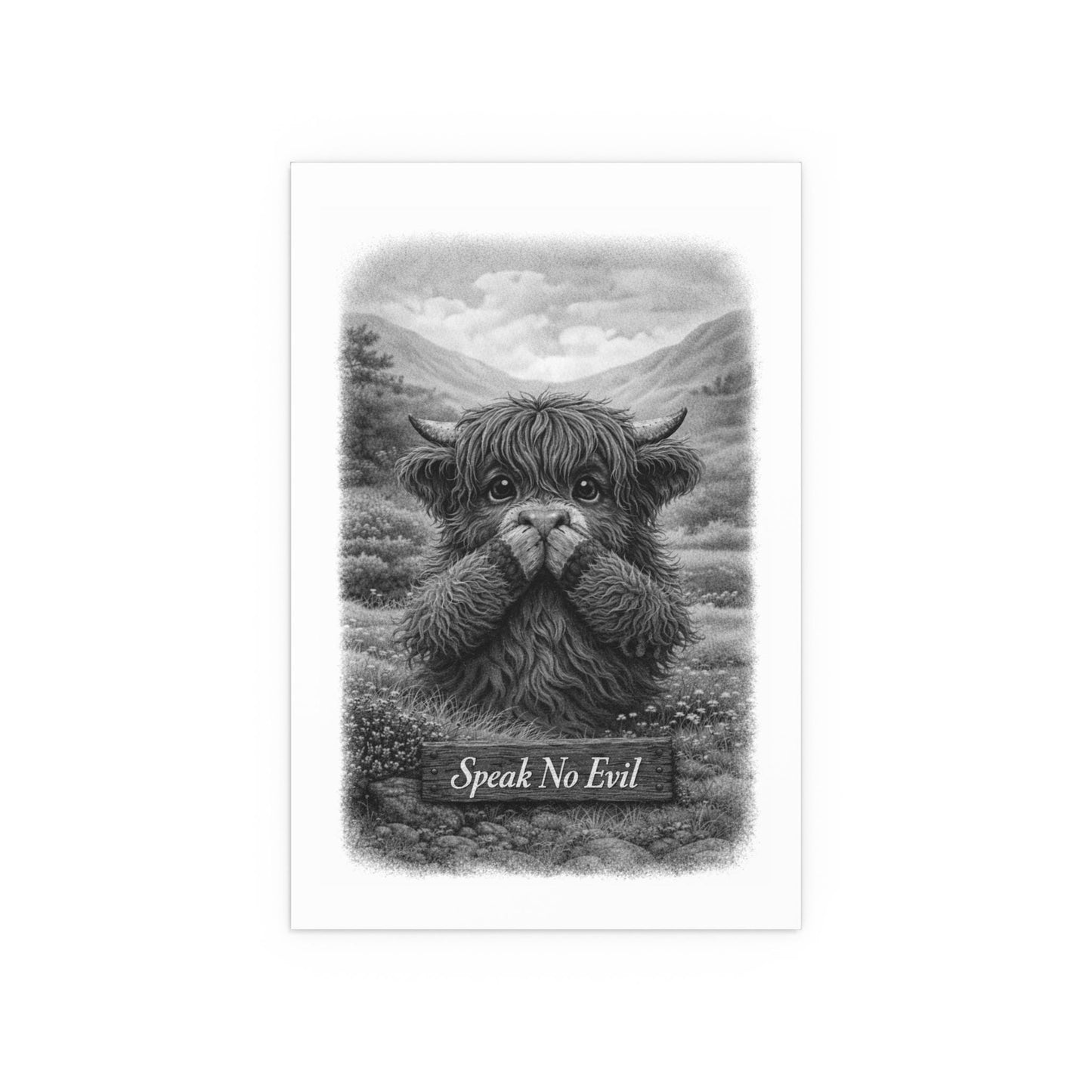 Speak No Evil Highland Cow Poster | Black and White Farmhouse Art