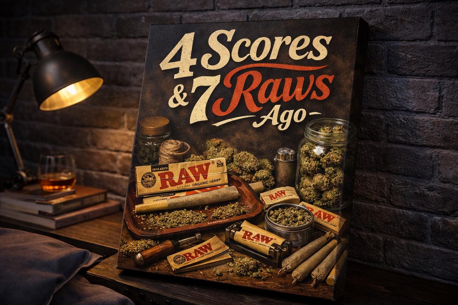 4 Scores and 7 Raws Ago | Cannabis Canvas Wall Art | Man Cave and Bedroom Decor