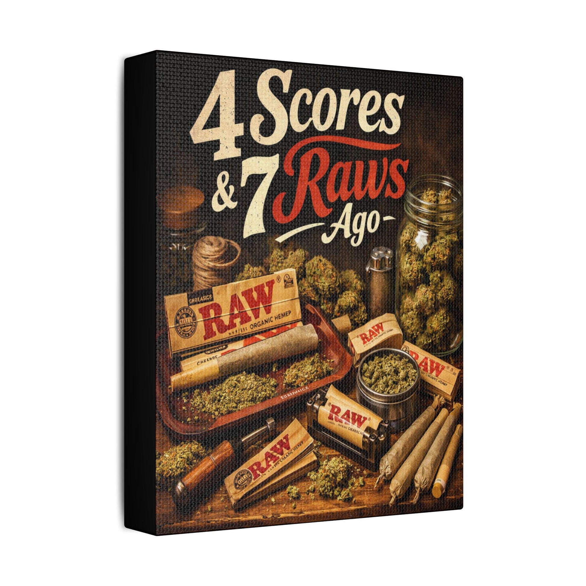 4 Scores and 7 Raws Ago | Cannabis Canvas Wall Art | Man Cave and Bedroom Decor