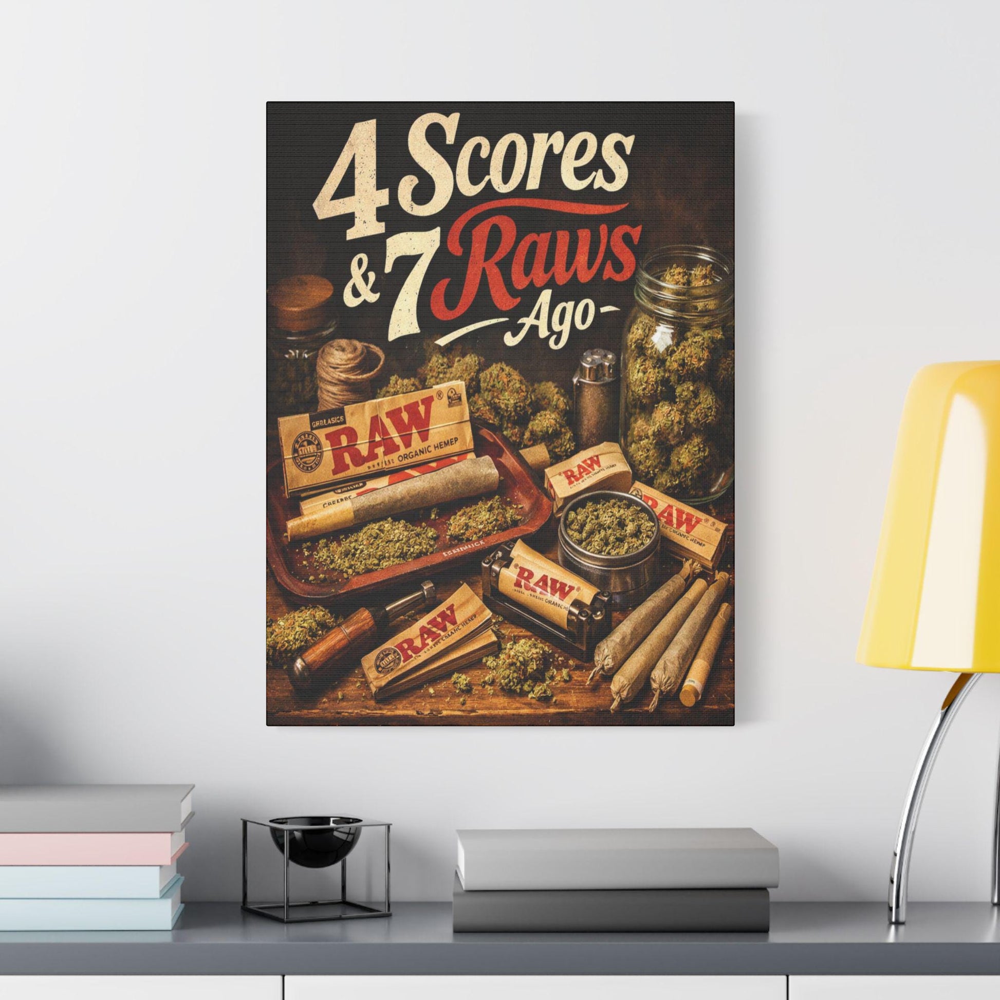 4 Scores and 7 Raws Ago | Cannabis Canvas Wall Art | Man Cave and Bedroom Decor