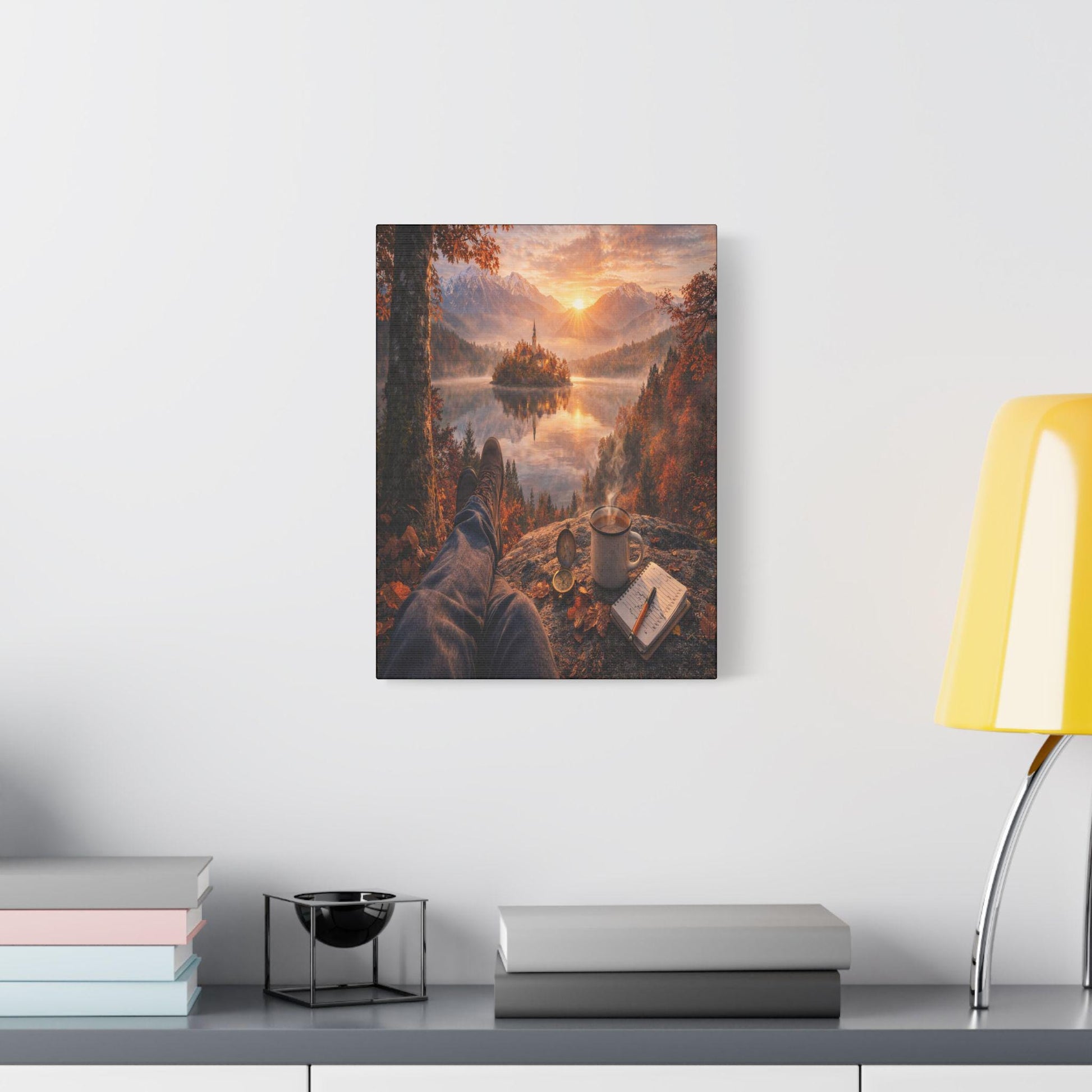 Autumn Lake Canvas Art, Cozy Mountain Landscape, Ready-to-Hang