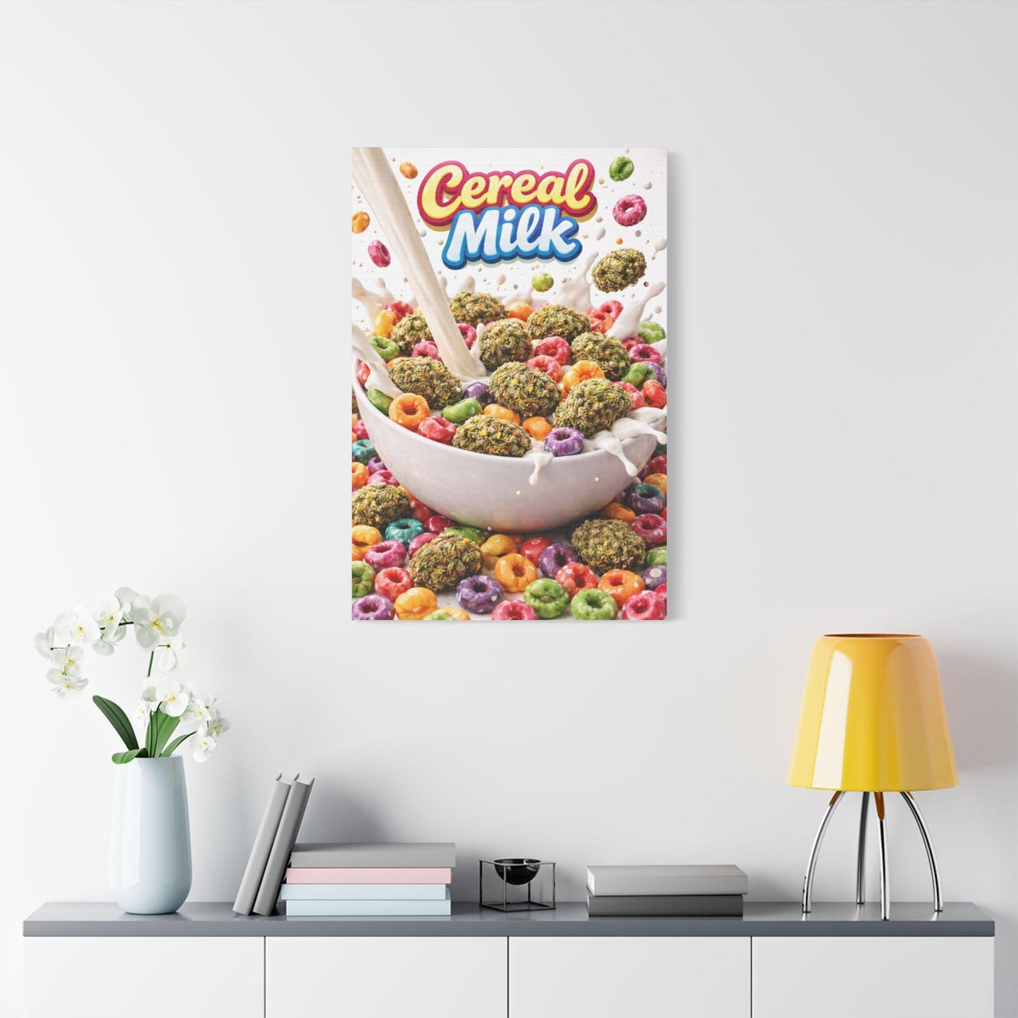 Cereal Milk Cannabis Wall Art Canvas | Candy Strain Artwork | Colourful Weed Decor | Pop Art Stoner Canvas | Modern Cannabis Print