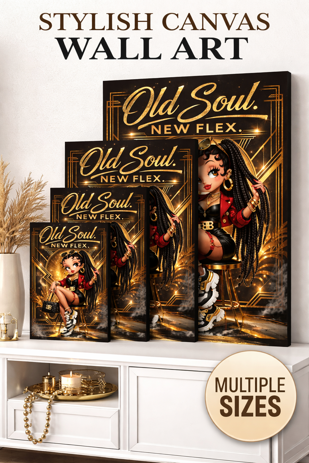 Betty Boop Old Soul New Flex Canvas Art, Art Deco Glam Gold Wall Decor