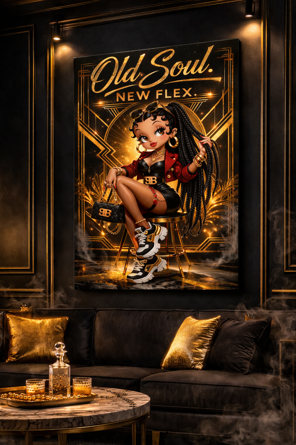 Betty Boop Old Soul New Flex Canvas Art, Art Deco Glam Gold Wall Decor
