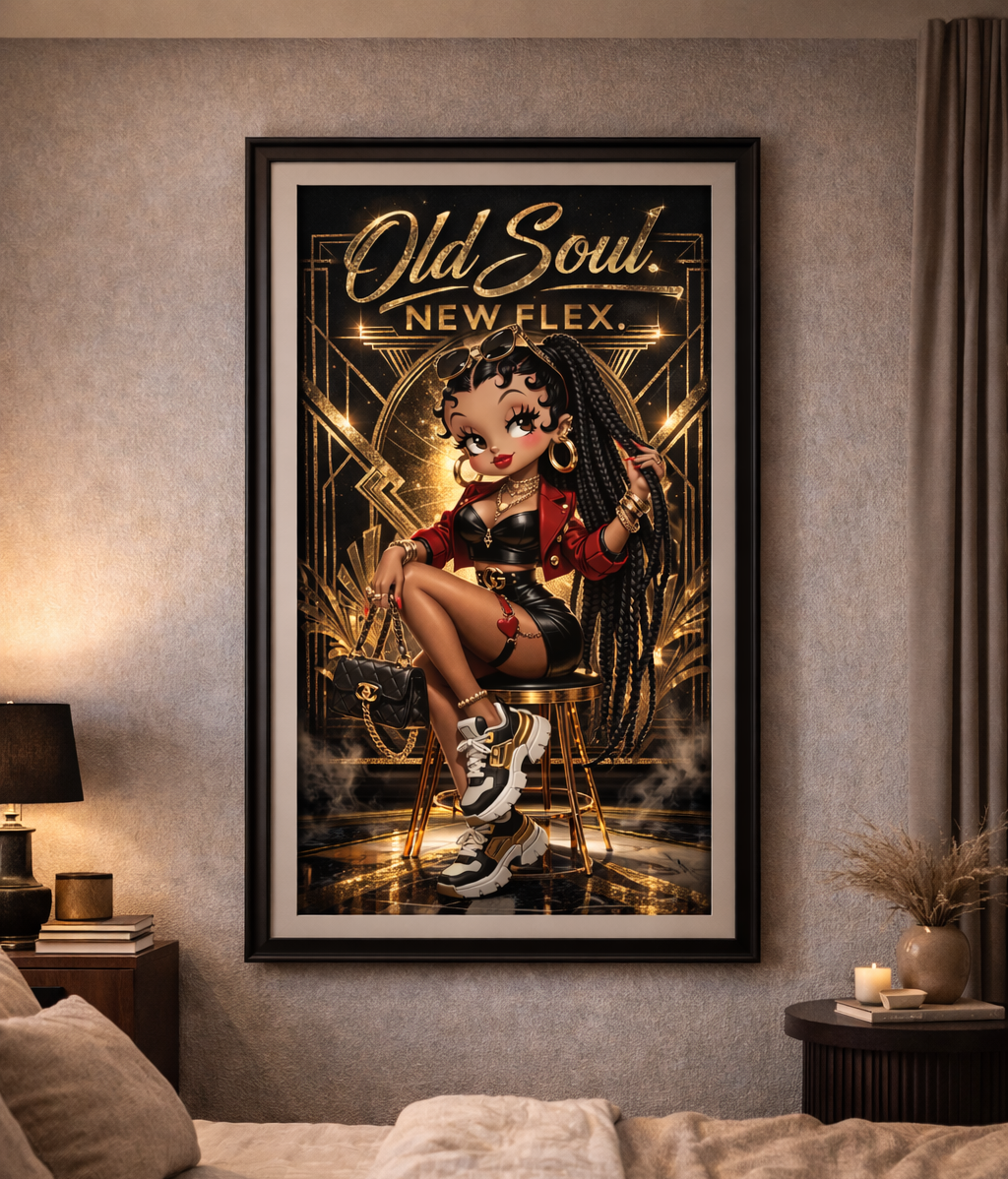 Betty Boop Old Soul New Flex Canvas Art, Art Deco Glam Gold Wall Decor