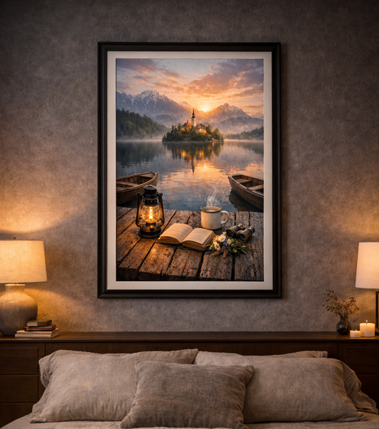 Serene Lake Sunrise Canvas Print, Mountain Landscape Wall Art