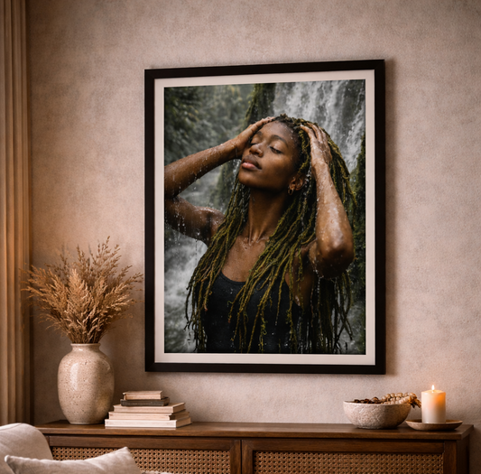 Goddess Gaia Art Print | Afrocentric Woman, Waterfall (Digital Download)