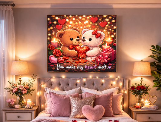 Teddy Bear Love Canvas Print | Romantic Couple Wall Art