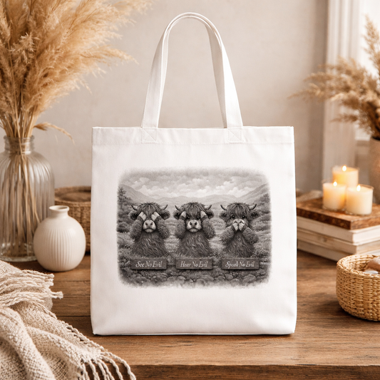 Highland Cow Boutique Canvas Tote Bag | See No Evil Farmhouse Gift