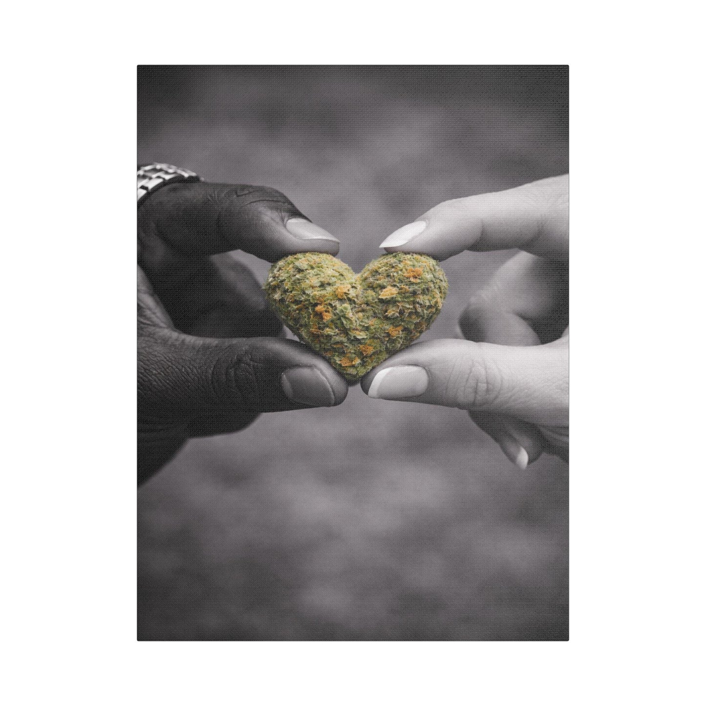 Couple Cannabis Wall Art Canvas | Love & Weed Artwork | Black and White Romantic Wall Decor | Heart Shaped Weed Bud Art