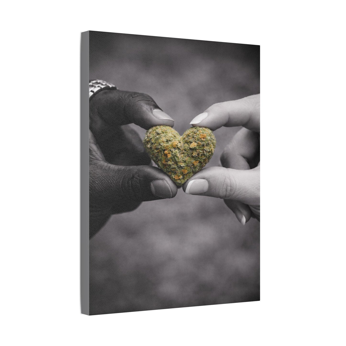 Couple Cannabis Wall Art Canvas | Love & Weed Artwork | Black and White Romantic Wall Decor | Heart Shaped Weed Bud Art
