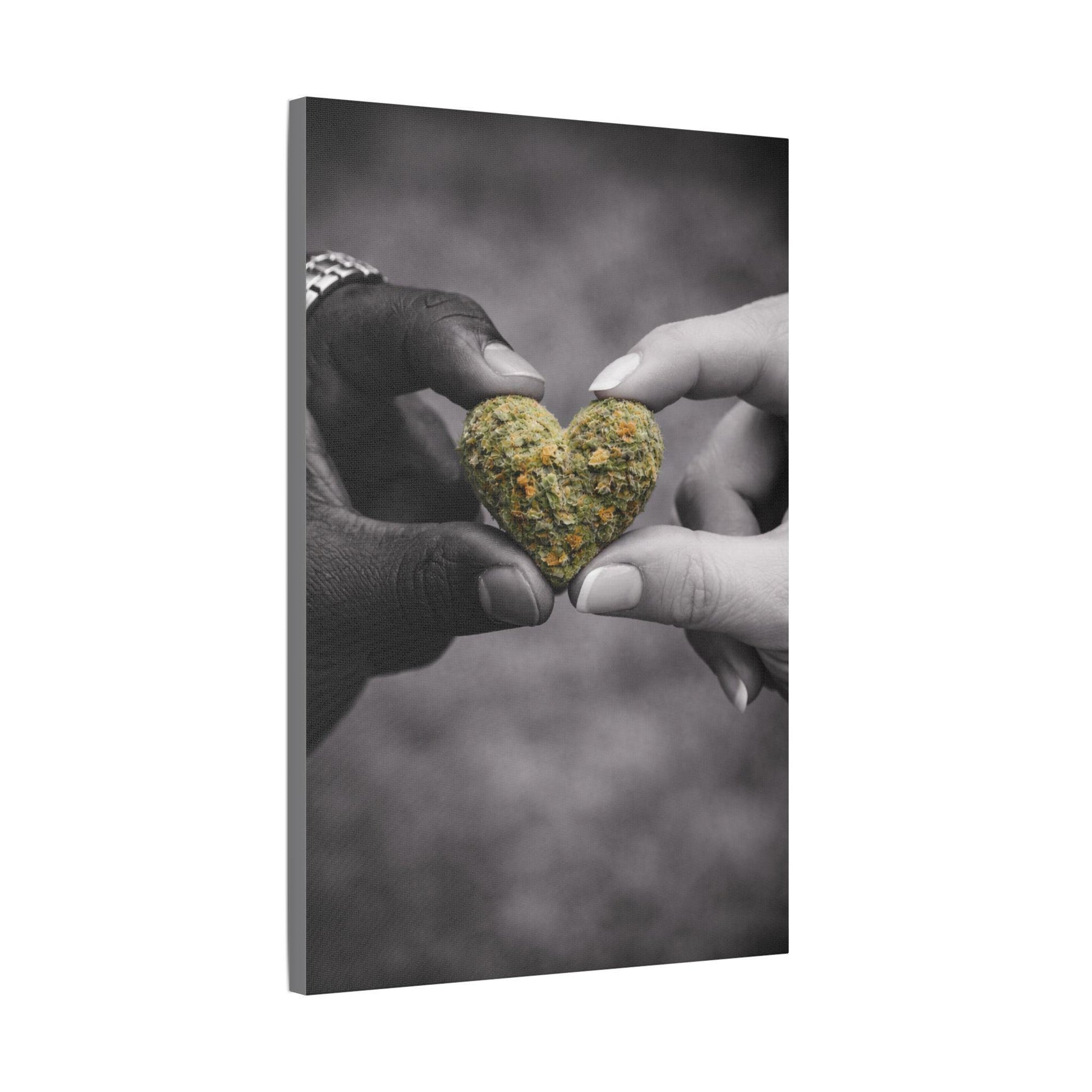 Couple Cannabis Wall Art Canvas | Love & Weed Artwork | Black and White Romantic Wall Decor | Heart Shaped Weed Bud Art