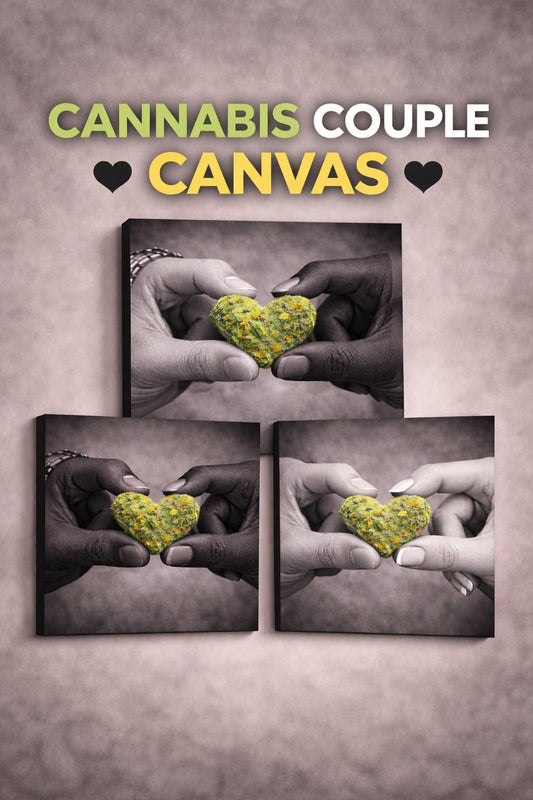 Couple Cannabis Wall Art Canvas | Love & Weed Artwork | Black and White Romantic Wall Decor | Heart Shaped Weed Bud Art