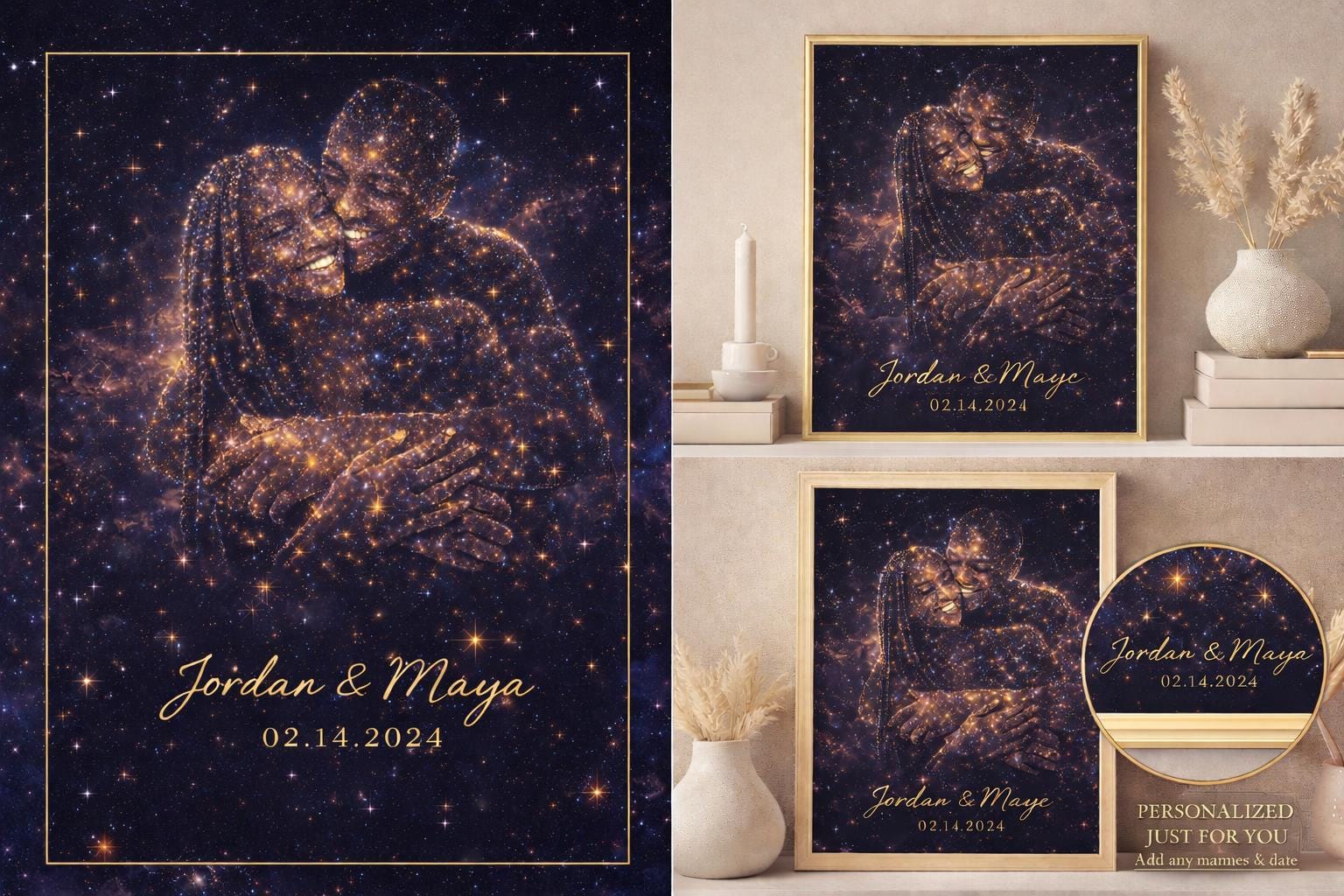 Custom Constellation Canvas Print – Personalized Star Map Couple Art