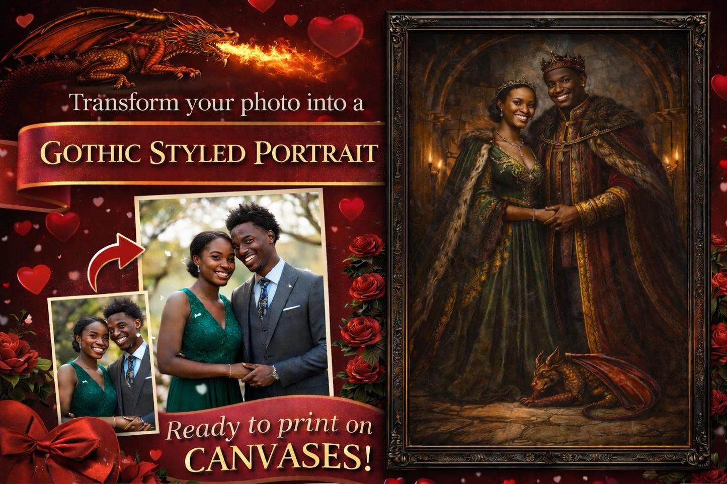 Custom Gothic Portrait Canvas | Dark Fantasy Royal Artwork