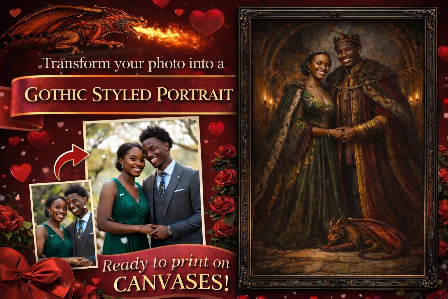 Custom Gothic Portrait Canvas | Dark Fantasy Royal Artwork