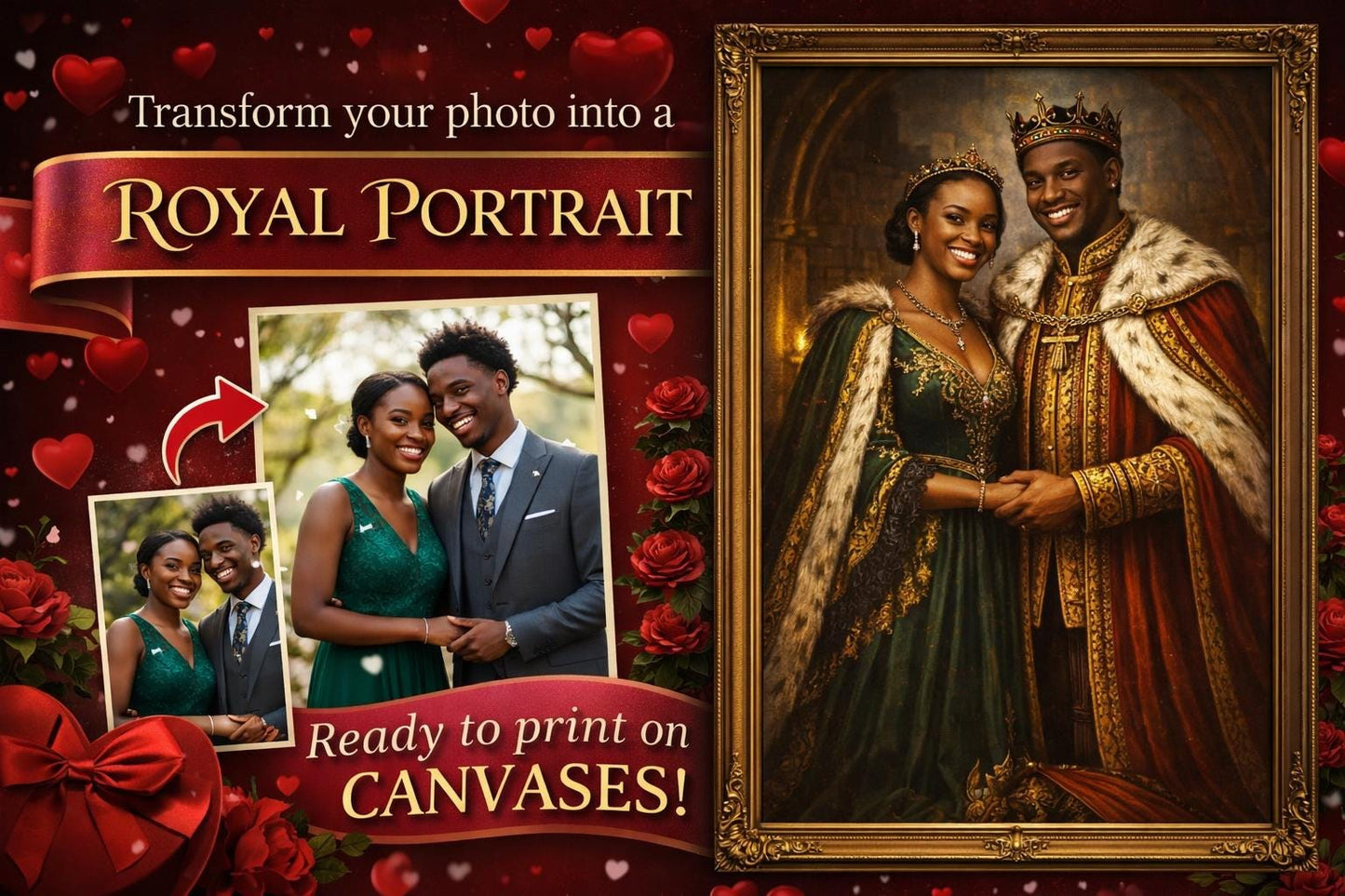 Custom Royal Portrait Canvas | Renaissance King and Queen Art