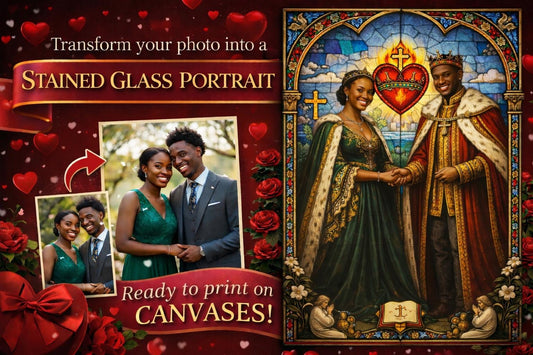 Custom Stained Glass Portrait Canvas | Royal Couple Art