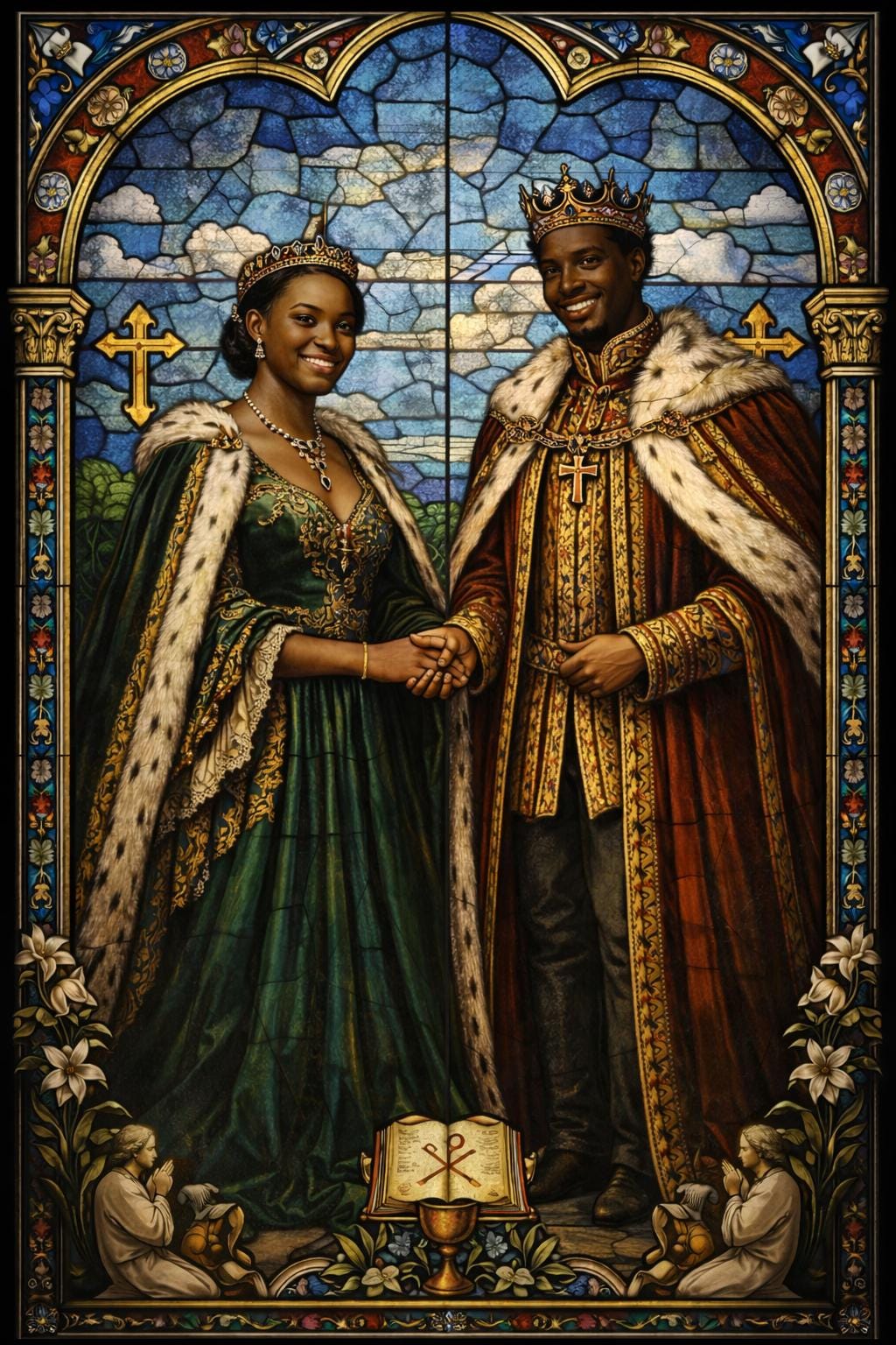 Custom Stained Glass Portrait Canvas | Royal Couple Art