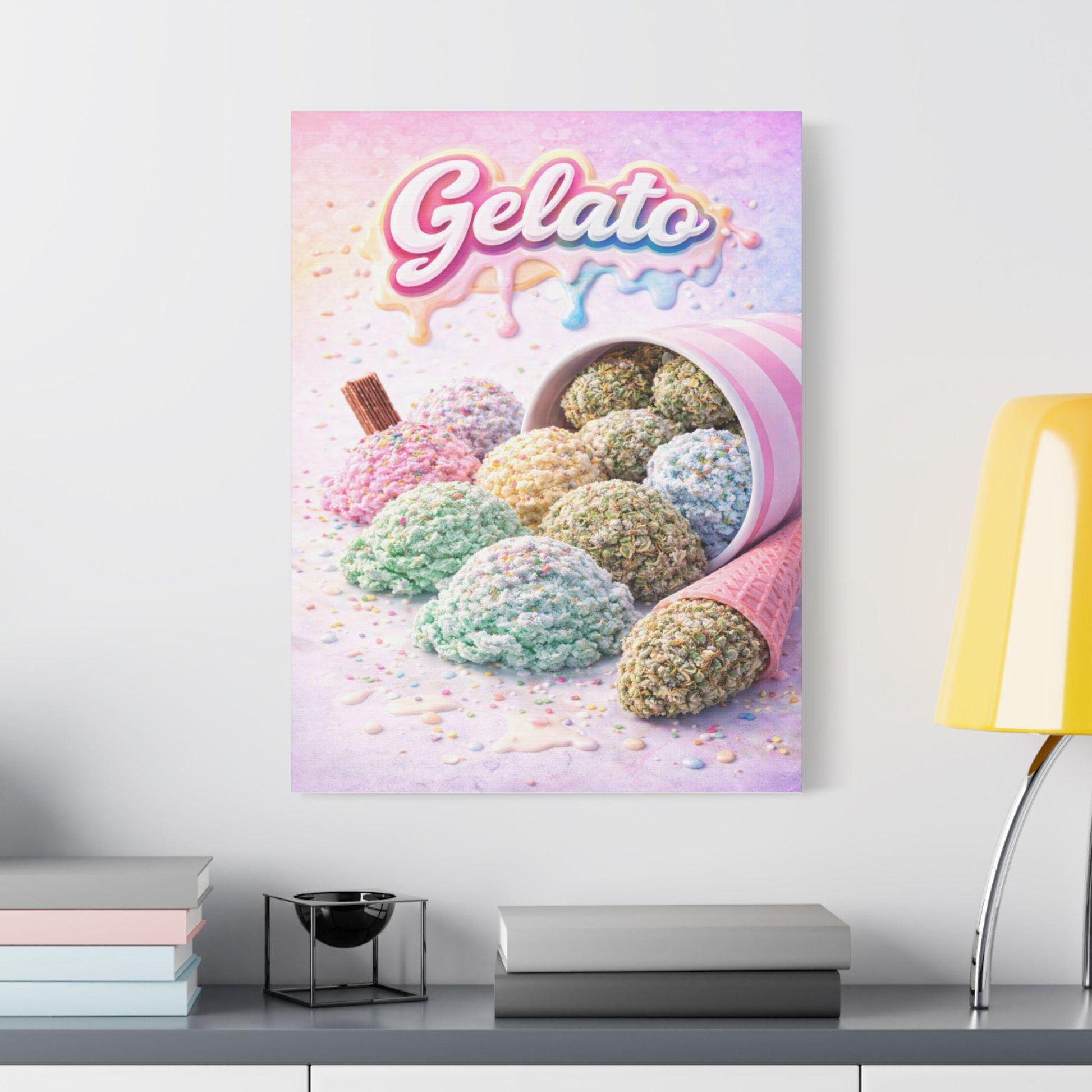 Gelato Cannabis Wall Art Canvas | Ice Cream Strain Art Print | Colourful Weed Canvas | Urban Pop Art Decor | Stoner Gift