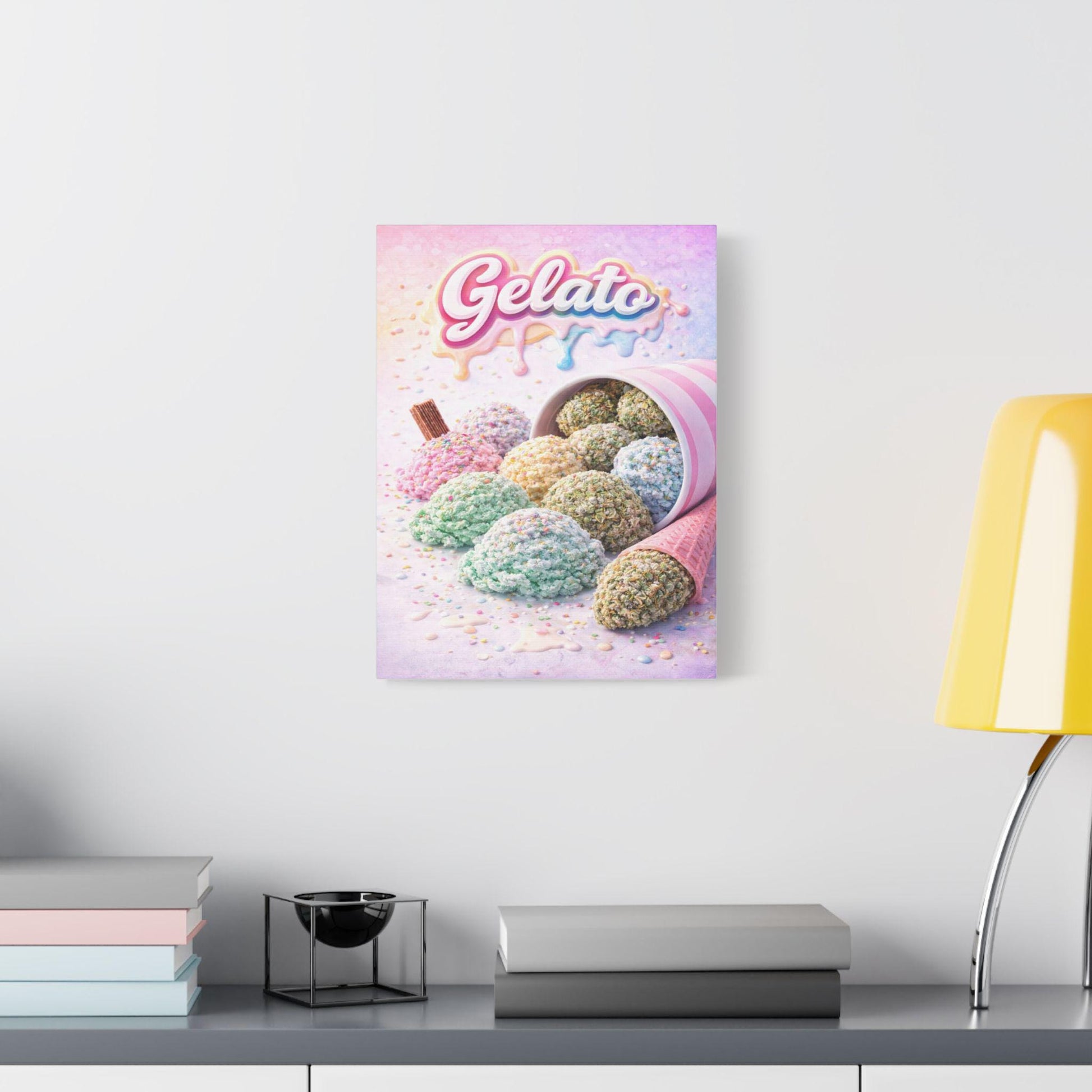 Gelato Cannabis Wall Art Canvas | Ice Cream Strain Art Print | Colourful Weed Canvas | Urban Pop Art Decor | Stoner Gift