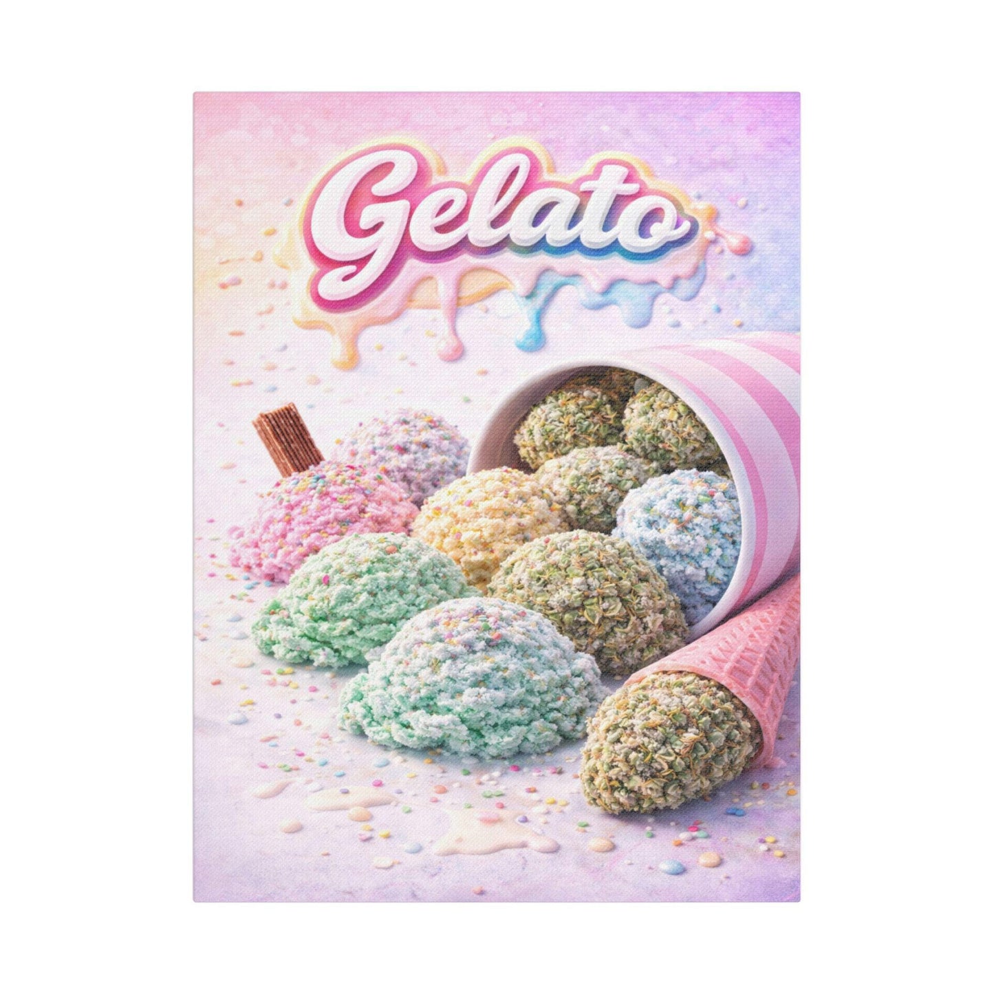 Gelato Cannabis Wall Art Canvas | Ice Cream Strain Art Print | Colourful Weed Canvas | Urban Pop Art Decor | Stoner Gift