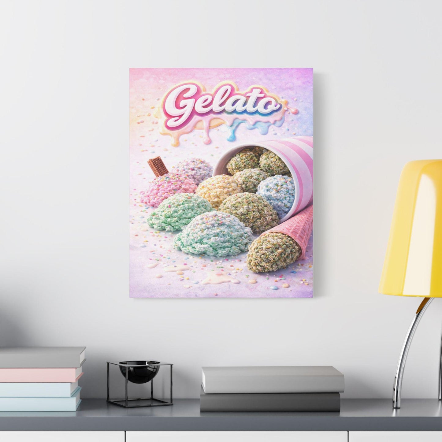 Gelato Cannabis Wall Art Canvas | Ice Cream Strain Art Print | Colourful Weed Canvas | Urban Pop Art Decor | Stoner Gift