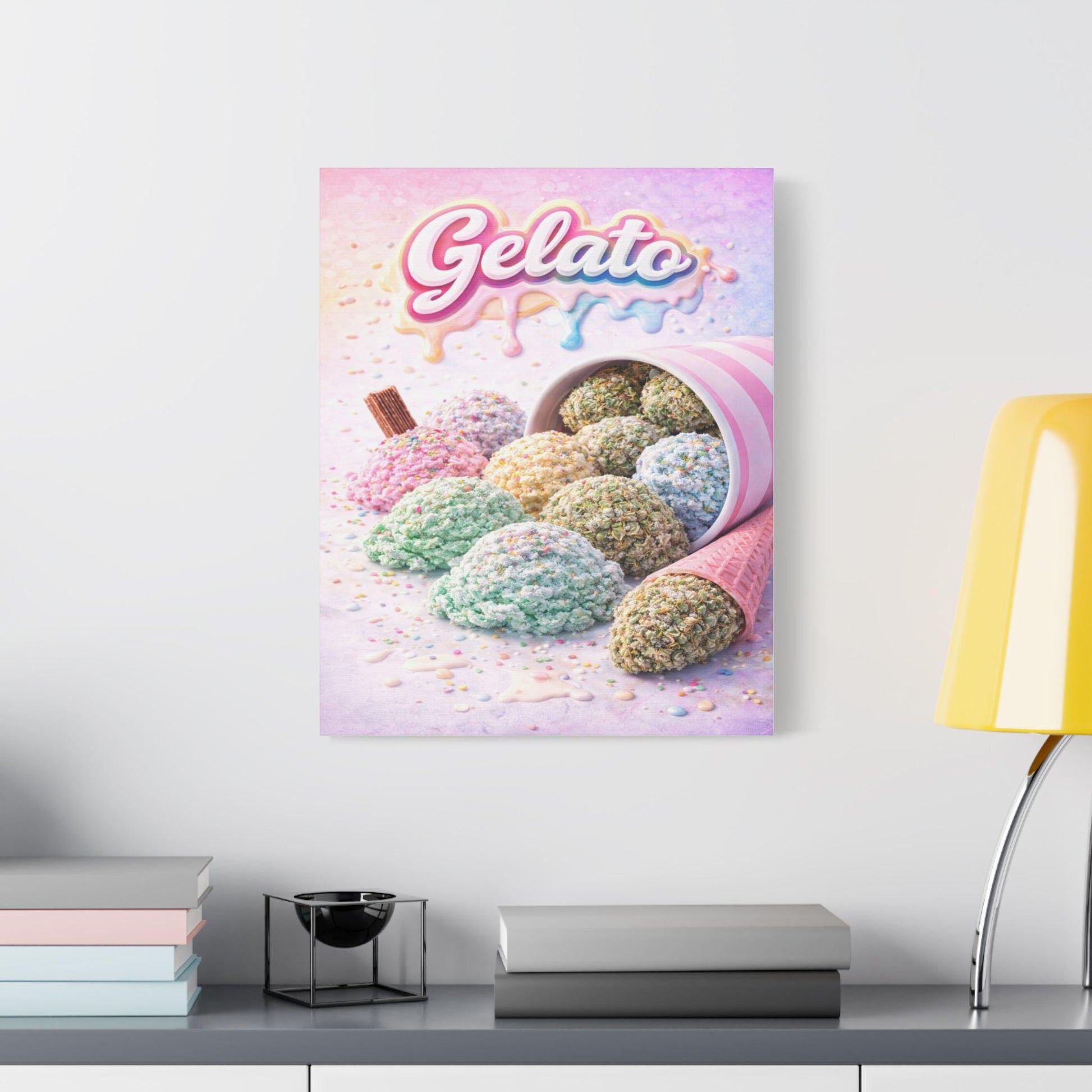Gelato Cannabis Wall Art Canvas | Ice Cream Strain Art Print | Colourful Weed Canvas | Urban Pop Art Decor | Stoner Gift