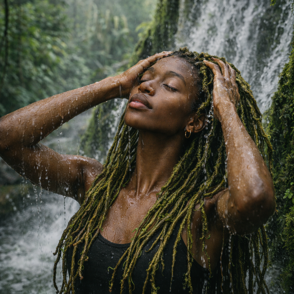 Goddess Gaia Art Print | Afrocentric Woman, Waterfall (Digital Download)