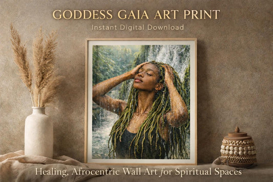 Goddess Gaia Art Print | Afrocentric Woman, Waterfall (Digital Download)