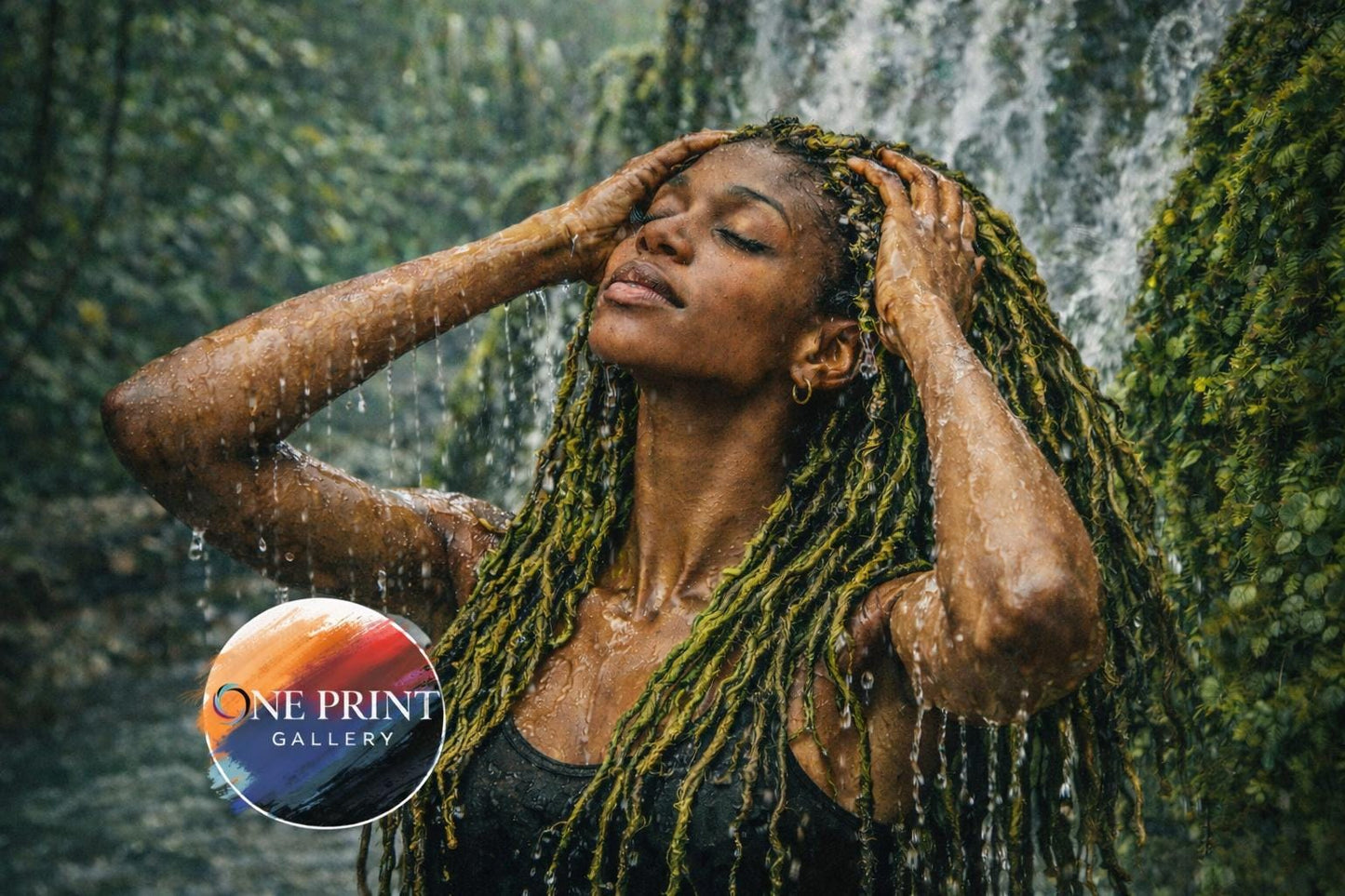 Goddess Gaia Art Print | Afrocentric Woman, Waterfall (Digital Download)