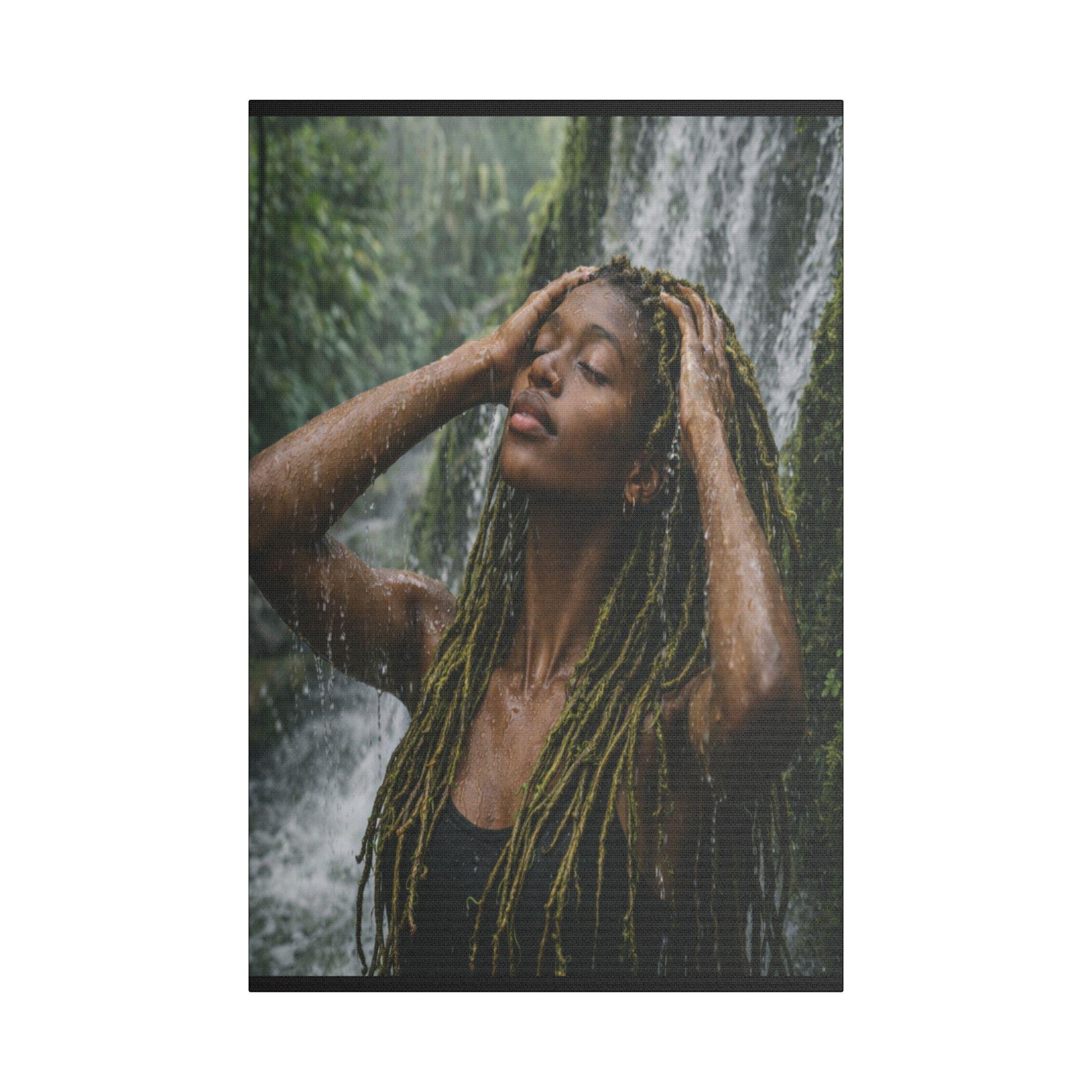 Goddess Gaia Canvas Art | Afrocentric Black Woman, Rainforest Waterfall
