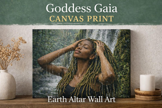 Goddess Gaia Canvas Art | Afrocentric Black Woman, Rainforest Waterfall
