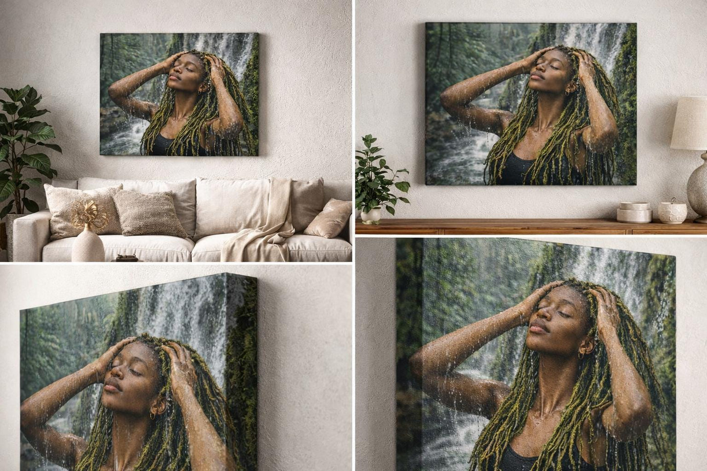 Goddess Gaia Canvas Art | Afrocentric Black Woman, Rainforest Waterfall