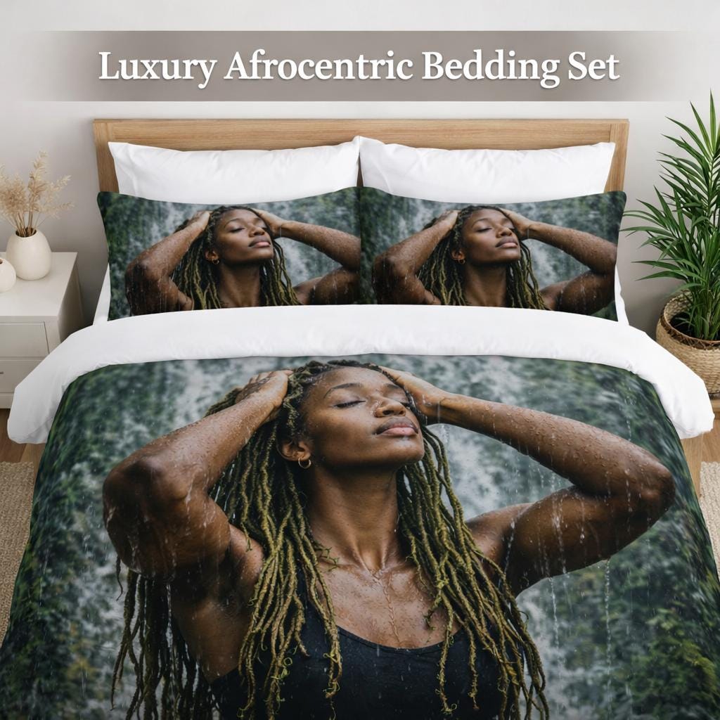 Goddess Gaia Duvet Cover Set | Afrocentric Black Woman Art Bedding