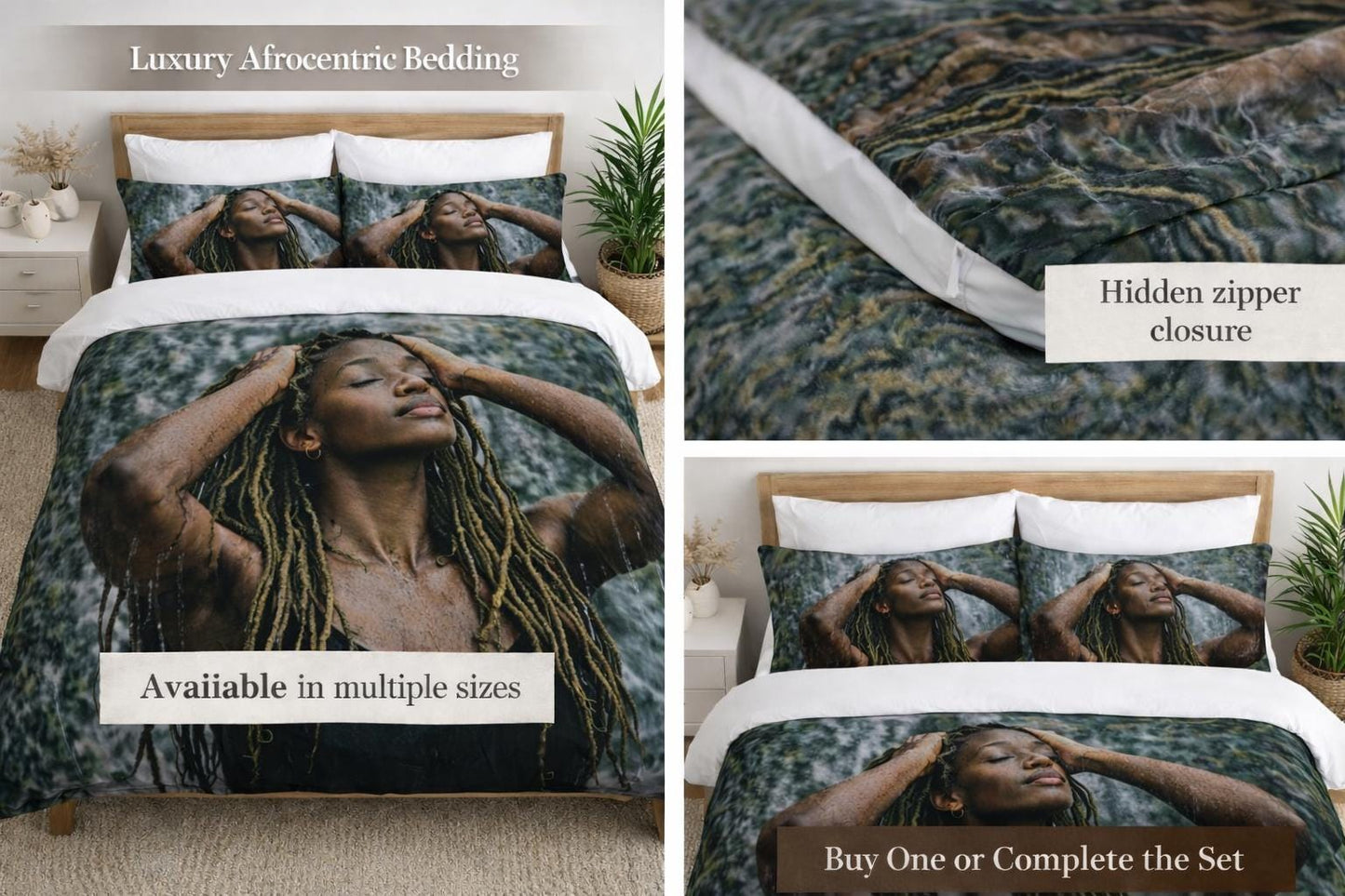 Goddess Gaia Duvet Cover Set | Afrocentric Black Woman Art Bedding