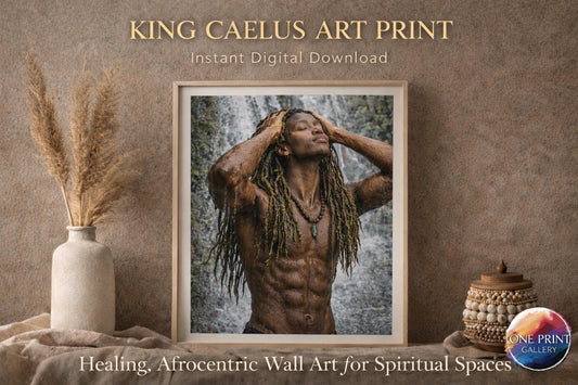 King Caelus | Afrocentric Masculine Wall Art | Spiritual Black Man Waterfall | Digital Download Printable