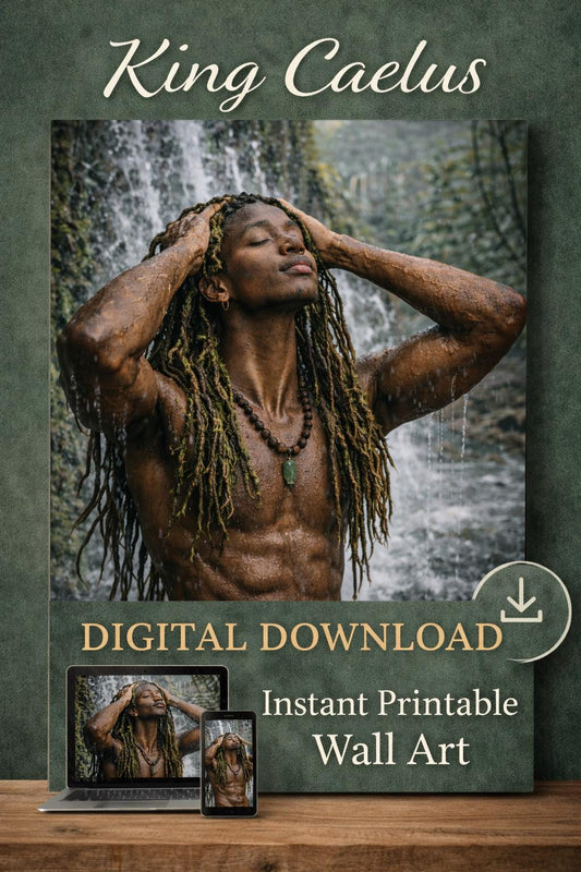 King Caelus | Afrocentric Masculine Wall Art | Spiritual Black Man Waterfall | Digital Download Printable