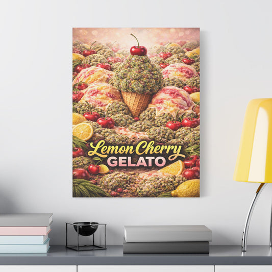 Lemon Cherry Gelato Cannabis Wall Art Canvas | Luxury Strain Art Print | Colourful Weed Canvas | Urban Pop Art Decor | Stoner Gift