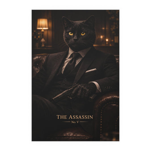Noir Assassin Cat Art Print | Dark Gentleman, Mafia