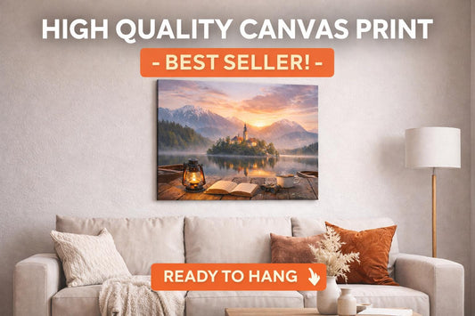 Serene Lake Sunrise Canvas Print, Mountain Landscape Wall Art