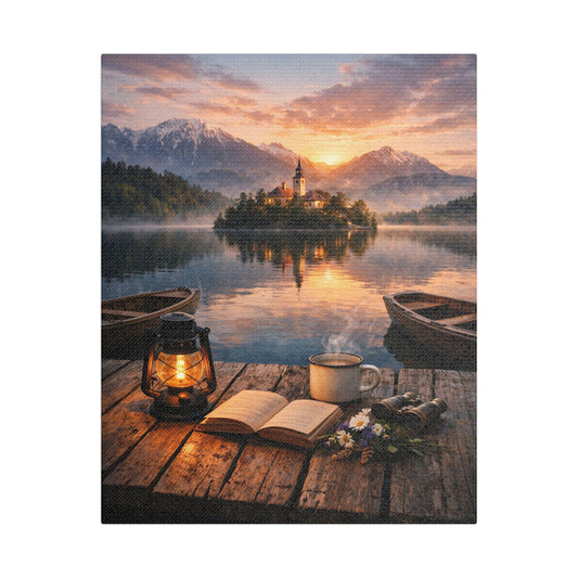 Serene Lake Sunrise Canvas Print, Mountain Landscape Wall Art