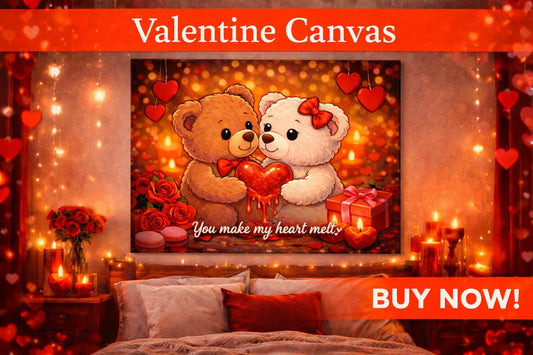 Teddy Bear Valentine Canvas Print | Romantic Couple Wall Art