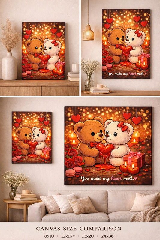 Teddy Bear Valentine Canvas Print | Romantic Couple Wall Art
